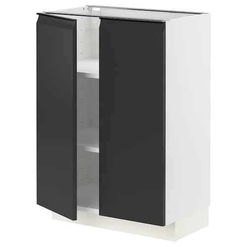 METOD - Base cabinet with shelves/2 doors, white/Upplöv matt anthracite , 60x37 cm