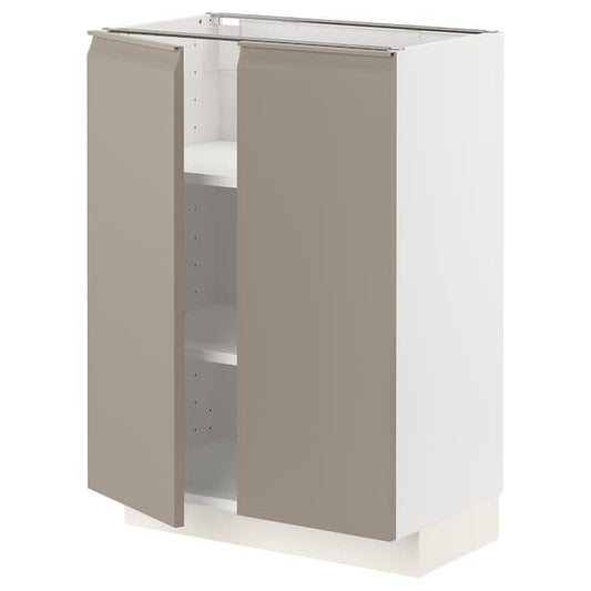 Ikea METOD - Base cabinet with shelves/2 doors, white/Upplöv matt dark beige, 60x37 cm