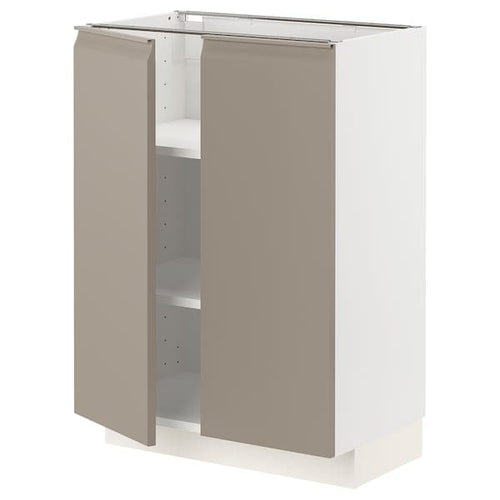 METOD base cabinet with shelves/2 doors, white/Upplöv matt dark beige, 60x37 cm