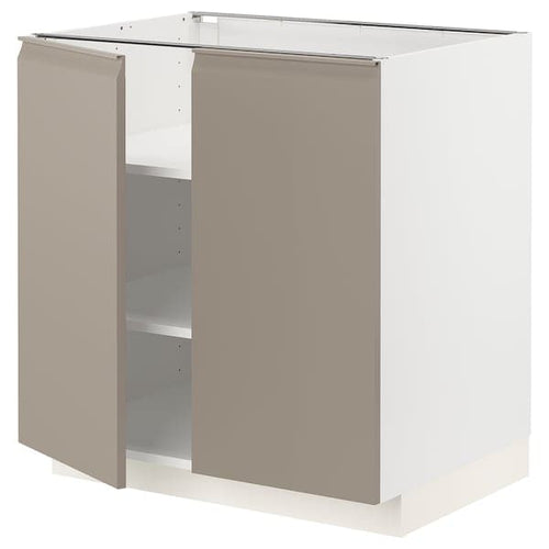 METOD base cabinet with shelves/2 doors, white/Upplöv matt dark beige, 80x60 cm