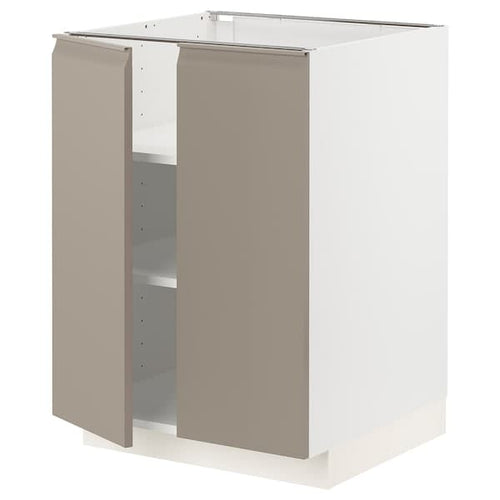 METOD base cabinet with shelves/2 doors, white/Upplöv matt dark beige, 60x60 cm