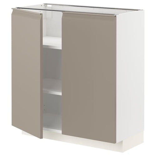 METOD base cabinet with shelves/2 doors, white/Upplöv matt dark beige, 80x37 cm