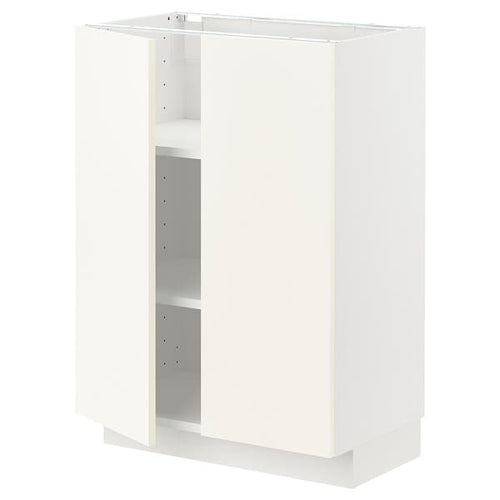 METOD - Base cabinet with shelves/2 doors, white/Vallstena white, 60x37 cm