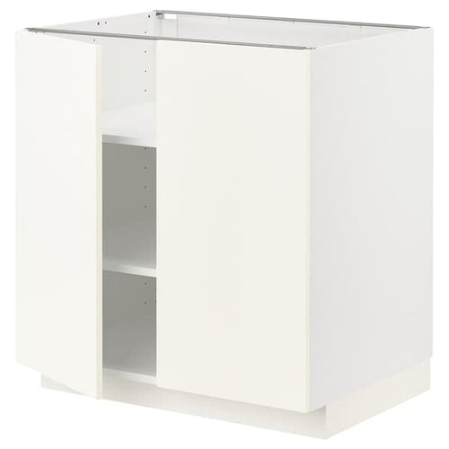 METOD - Base cabinet with shelves/2 doors, white/Vallstena white, 80x60 cm