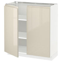METOD - Base cabinet with shelves/2 doors, white/Voxtorp high-gloss light beige, 80x37 cm - best price from Maltashopper.com 59460486