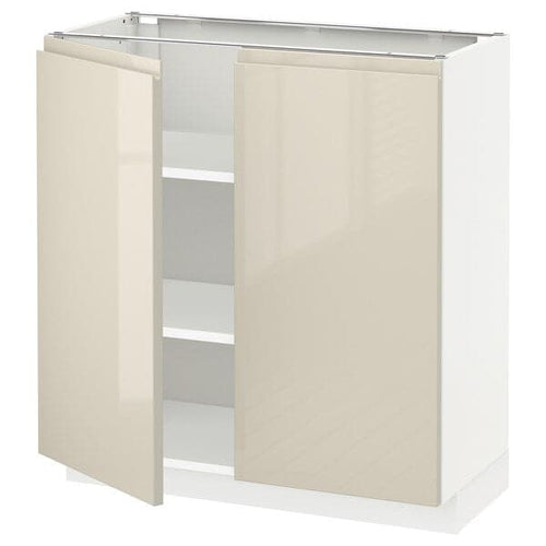 METOD - Base cabinet with shelves/2 doors, white/Voxtorp high-gloss light beige, 80x37 cm