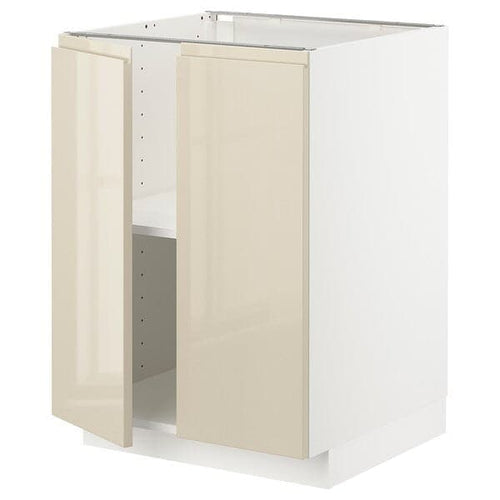 METOD - Base cabinet with shelves/2 doors, white/Voxtorp high-gloss light beige, 60x60 cm