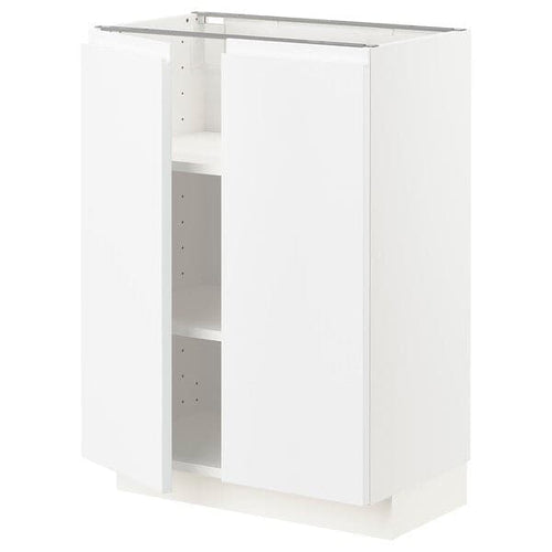 METOD - Base cabinet with shelves/2 doors, white/Voxtorp matt white, 60x37 cm