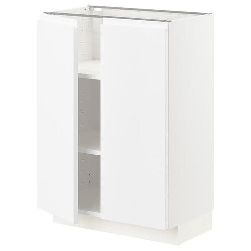 METOD base cabinet with shelves/2 doors, white/Voxtorp matt white, 60x37 cm