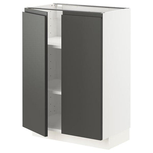 METOD - Base cabinet with shelves/2 doors, white/Voxtorp dark grey, 60x37 cm