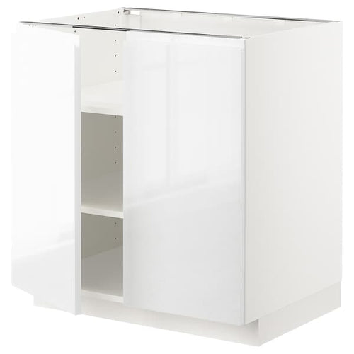 METOD - Base cabinet with shelves/2 doors, white/Voxtorp high-gloss/white, 80x60 cm