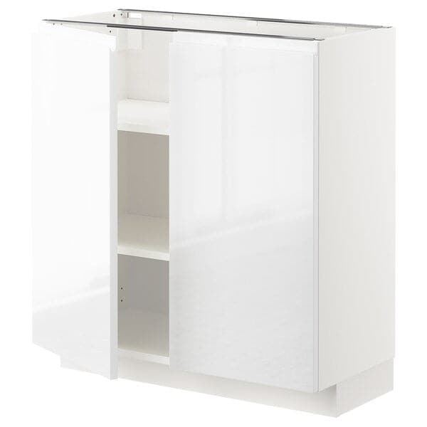 METOD - Base cabinet with shelves/2 doors, white/Voxtorp high-gloss/white, 80x37 cm