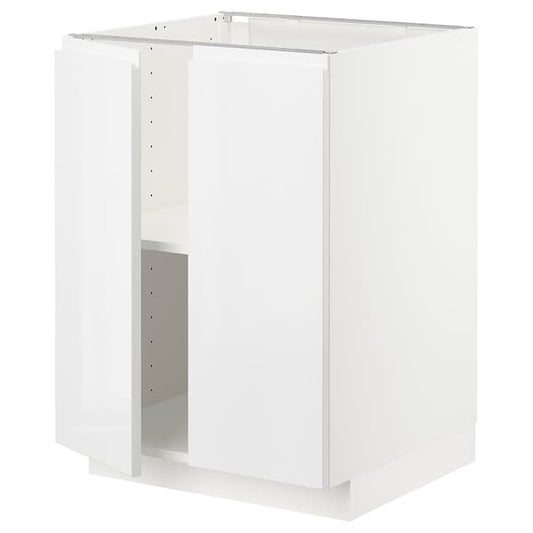 Ikea METOD - Base cabinet with shelves/2 doors, white/Voxtorp high-gloss/white, 60x60 cm