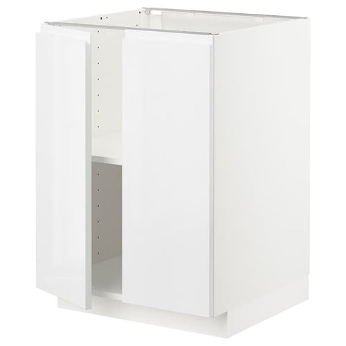 METOD - Base cabinet with shelves/2 doors, white/Voxtorp high-gloss/white, 60x60 cm