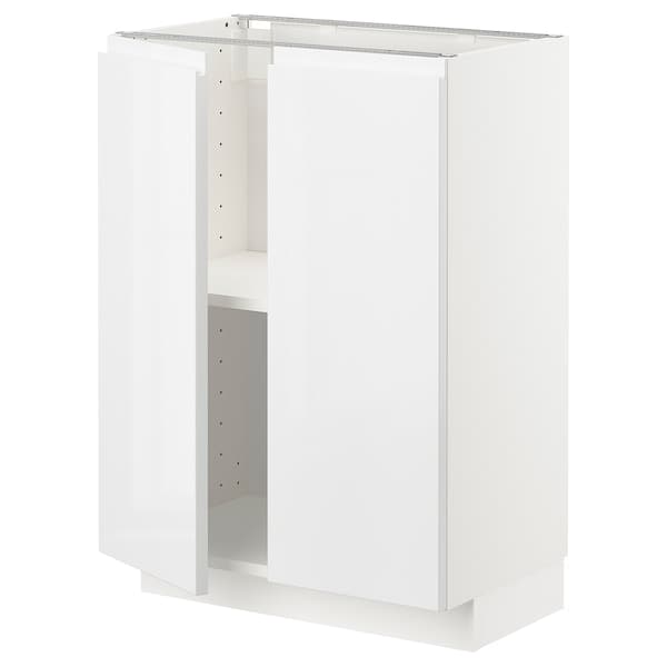Ikea METOD - Base cabinet with shelves/2 doors, white/Voxtorp high-gloss/white, 60x37 cm