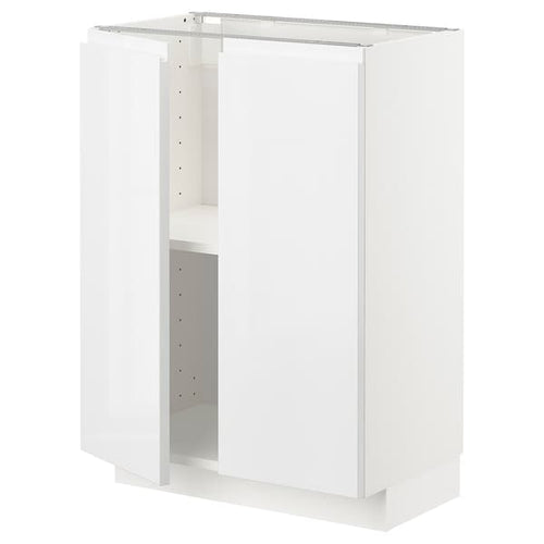 METOD - Base cabinet with shelves/2 doors, white/Voxtorp high-gloss/white, 60x37 cm