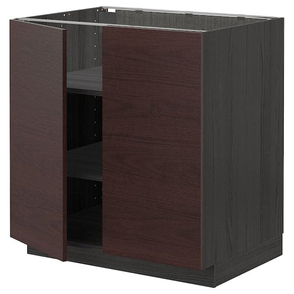 METOD - Base cabinet with shelves/2 doors, black Askersund/dark brown ash effect, 80x60 cm - best price from Maltashopper.com 99464878
