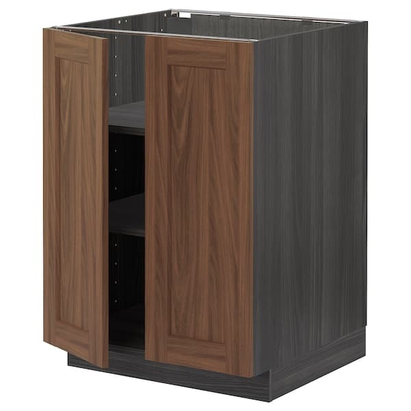 METOD - Base cabinet with shelves/2 doors, black Enköping/brown walnut effect, 60x60 cm - best price from Maltashopper.com 89476301