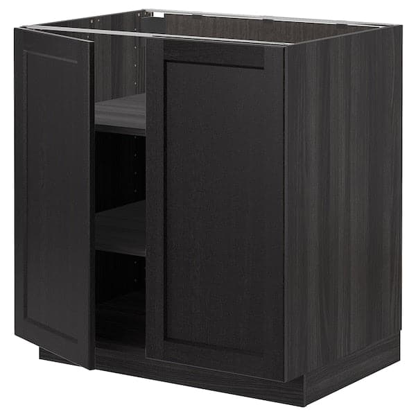 METOD - Base cabinet with shelves/2 doors, black/Lerhyttan black stained, 80x60 cm - best price from Maltashopper.com 19465382