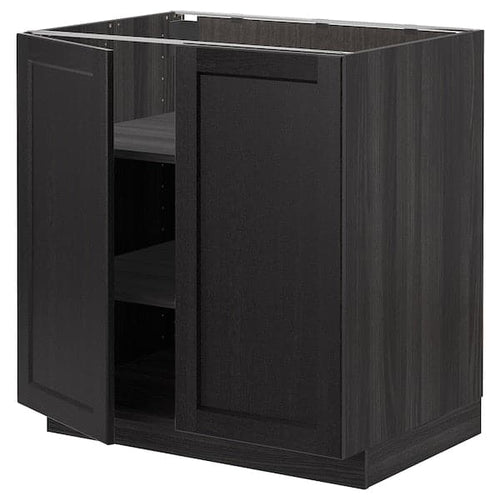 METOD - Base cabinet with shelves/2 doors, black/Lerhyttan black stained, 80x60 cm