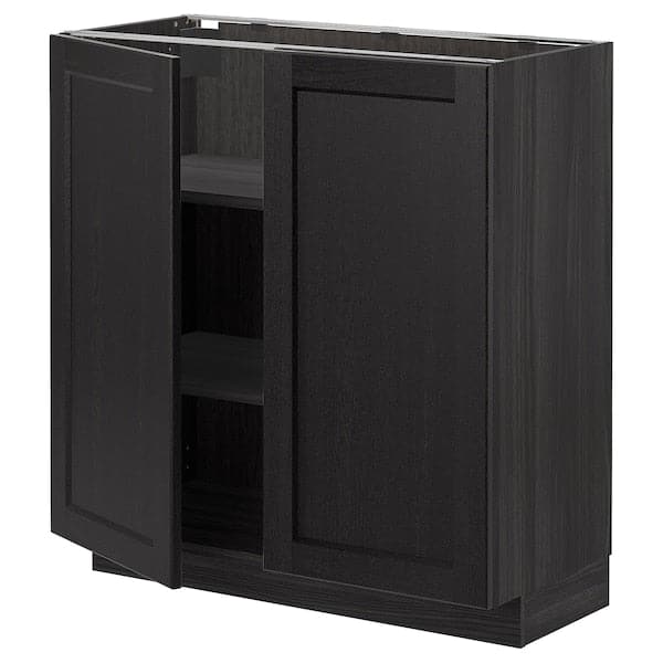 Ikea METOD - Base cabinet with shelves/2 doors, black/Lerhyttan black stained, 80x37 cm