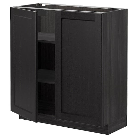 Ikea METOD - Base cabinet with shelves/2 doors, black/Lerhyttan black stained, 80x37 cm