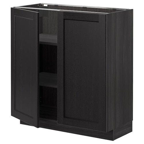 METOD - Base cabinet with shelves/2 doors, black/Lerhyttan black stained, 80x37 cm