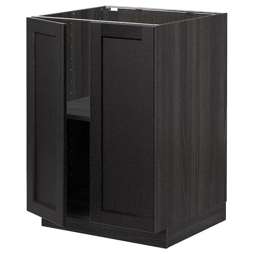 METOD - Base cabinet with shelves/2 doors, black/Lerhyttan black stained, 60x60 cm