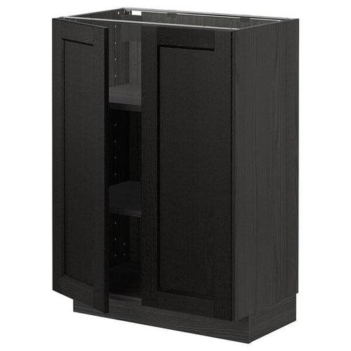 METOD - Base cabinet with shelves/2 doors, black/Lerhyttan black stained, 60x37 cm
