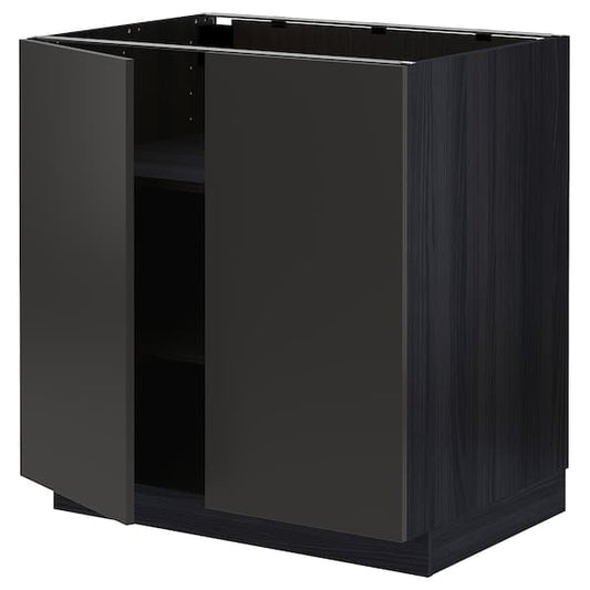 Ikea METOD - Base cabinet with shelves/2 doors, black/Nickebo matt anthracite, 80x60 cm