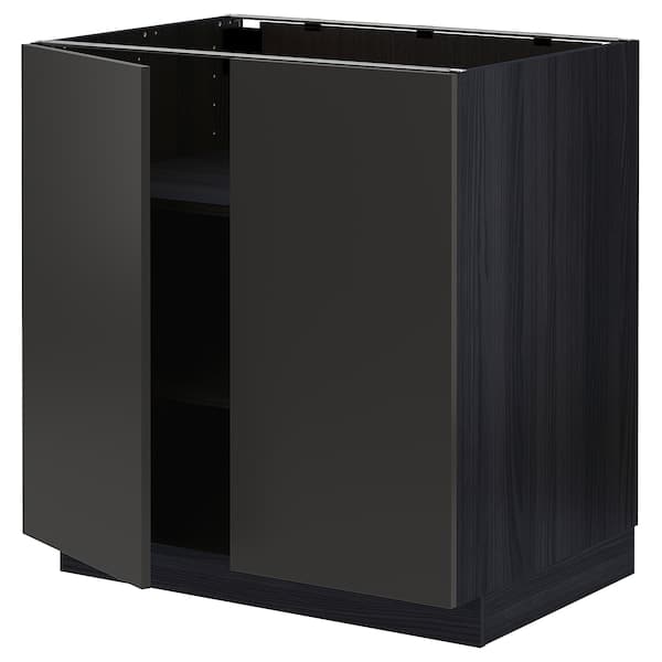 METOD - Base cabinet with shelves/2 doors, black/Nickebo matt anthracite, 80x60 cm