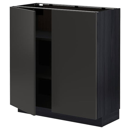 METOD - Base cabinet with shelves/2 doors, black/Nickebo matt anthracite, 80x37 cm