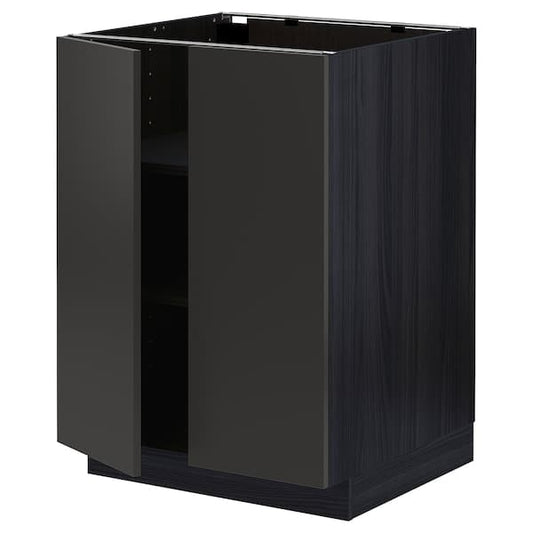 METOD - Base cabinet with shelves/2 doors, black/Nickebo matt anthracite, 60x60 cm - best price from Maltashopper.com 29498669