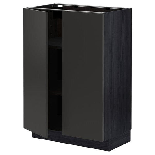 METOD - Base cabinet with shelves/2 doors, black/Nickebo matt anthracite, 60x37 cm
