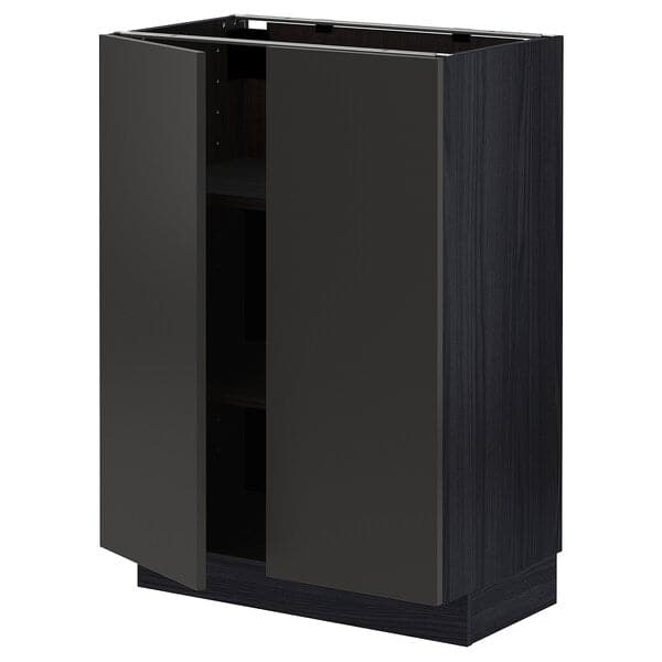 METOD - Base cabinet with shelves/2 doors, black/Nickebo matt anthracite, 60x37 cm