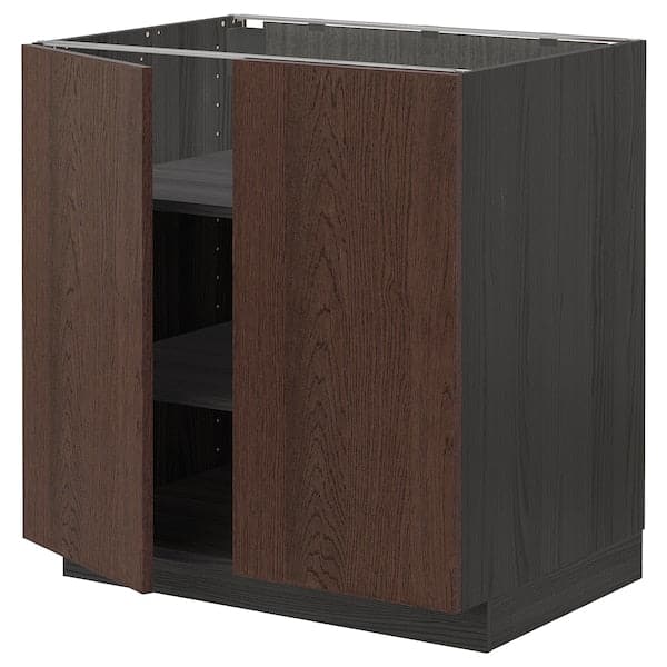 METOD - Base cabinet with shelves/2 doors, black/Sinarp brown, 80x60 cm - best price from Maltashopper.com 79466736