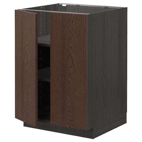 METOD - Base cabinet with shelves/2 doors, black/Sinarp brown, 60x60 cm