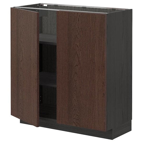 METOD - Base cabinet with shelves/2 doors, black/Sinarp brown, 80x37 cm