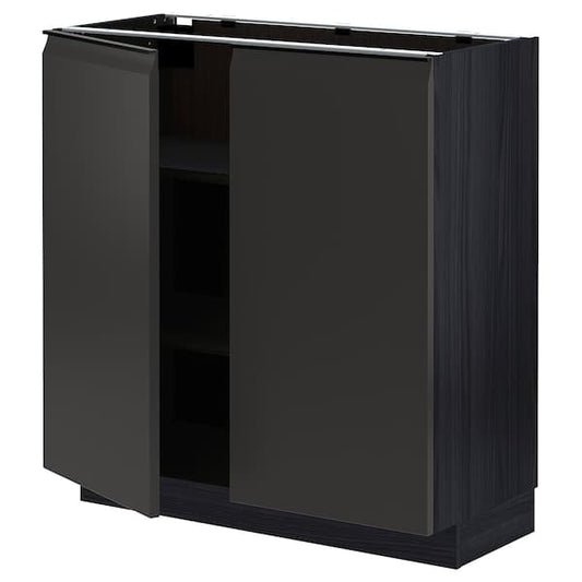 METOD - Base cabinet with shelves/2 doors, black/Upplöv matt anthracite, 80x37 cm - best price from Maltashopper.com 19495421
