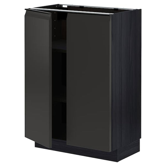 METOD - Base cabinet with shelves/2 doors, black/Upplöv matt anthracite, 60x37 cm - best price from Maltashopper.com 59495297