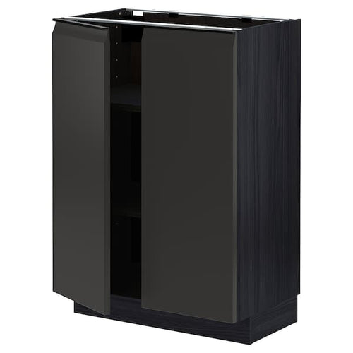 METOD - Base cabinet with shelves/2 doors, black/Upplöv matt anthracite, 60x37 cm