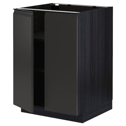 METOD - Base cabinet with shelves/2 doors, black/Upplöv matt anthracite , 60x60 cm