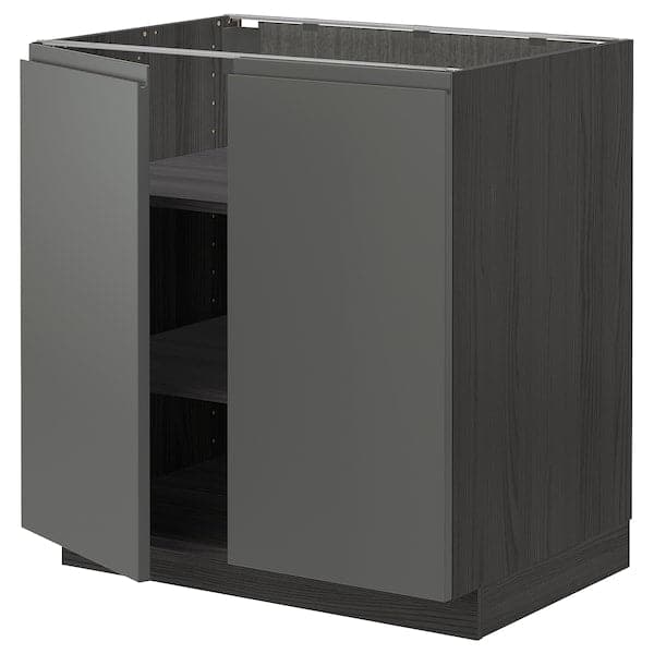 METOD base cabinet with shelves/2 doors, black/Voxtorp dark grey, 80x60 cm