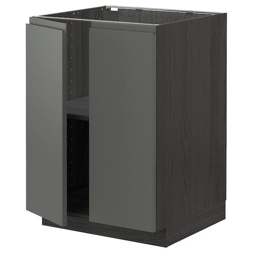 METOD - Base cabinet with shelves/2 doors, black/Voxtorp dark grey, 60x60 cm