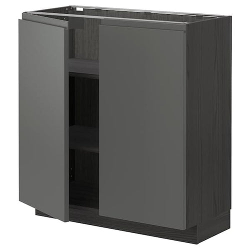 METOD - Base cabinet with shelves/2 doors, black/Voxtorp dark grey, 80x37 cm