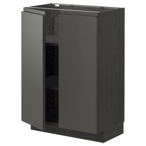 METOD - Base cabinet with shelves/2 doors, black/Voxtorp dark grey, 60x37 cm