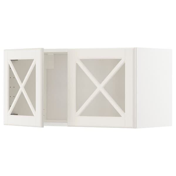 METOD - Wall cabinet w 2 glass dr/crossbar., white/Bodbyn off-white, 80x40 cm - best price from Maltashopper.com 39395034