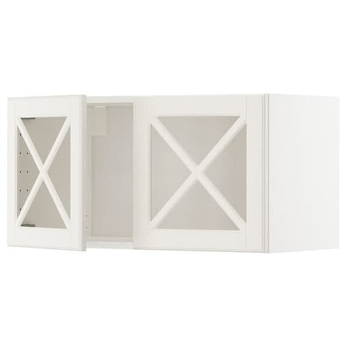 METOD - Wall cabinet w 2 glass dr/crossbar., white/Bodbyn off-white, 80x40 cm