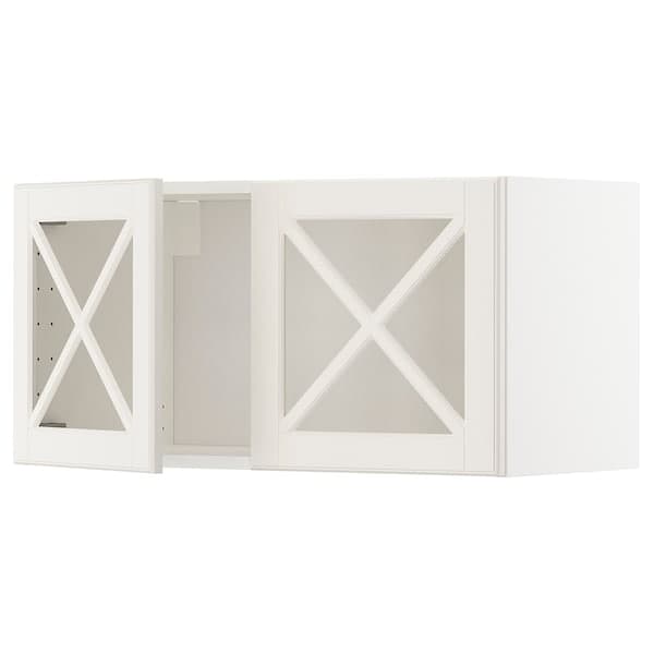 METOD - METOD Wall cabinet w 2 glass dr/crossbar., white/Bodbyn off-white, 80x40 cm