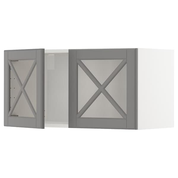 METOD - Wall cabinet w 2 glass dr/crossbar., white/Bodbyn grey, 80x40 cm - best price from Maltashopper.com 19395030